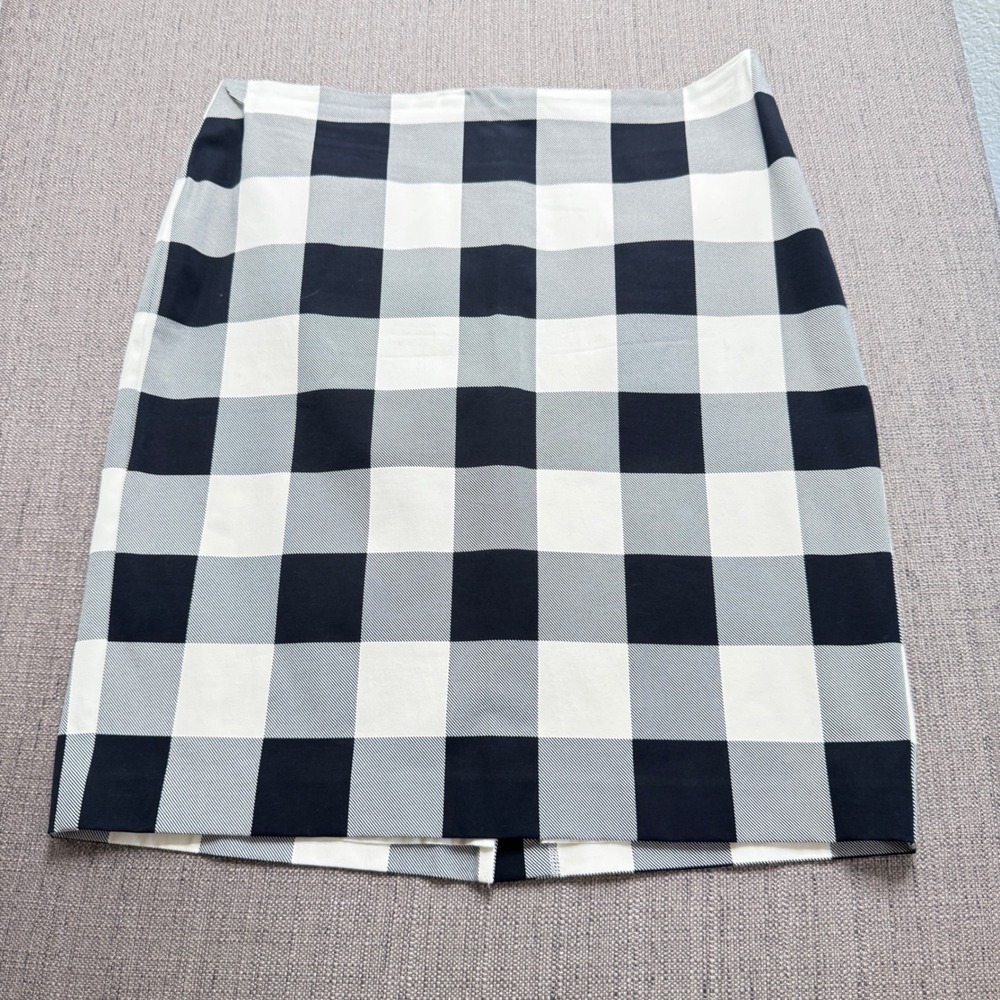 Talbots Buffalo Plaid Pencil Skirt Black White Gingham Check Cotton Blend 16